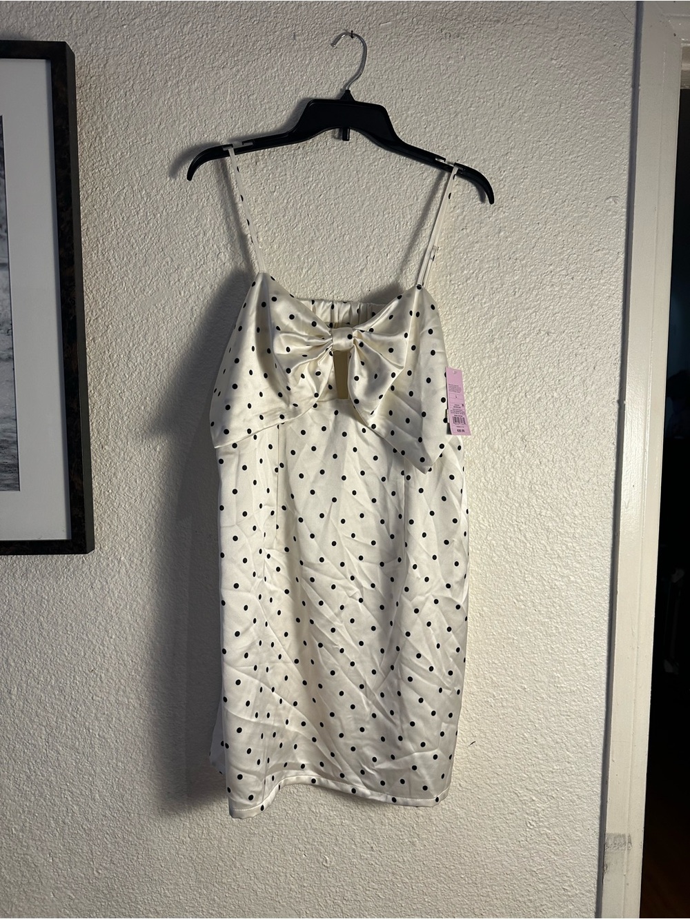 wild fable White Polka Dot Mini Dress with Front Bow super wrinkly